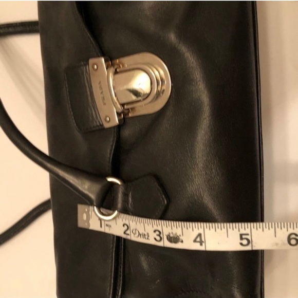Prada black leather handbag w/ cards - Picture 5 of 11